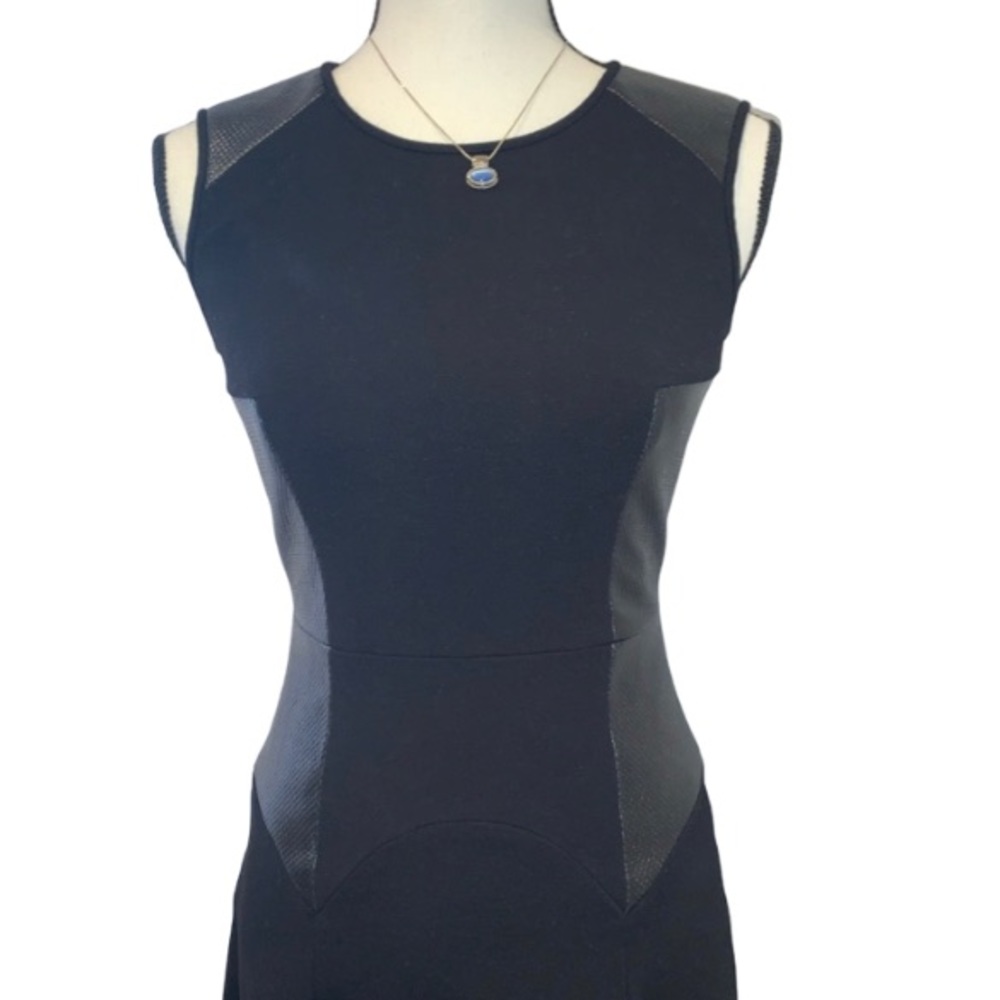 TIBI BOUTIQUE Black knit faux leather cocktail evening dress women’s size 0 xs